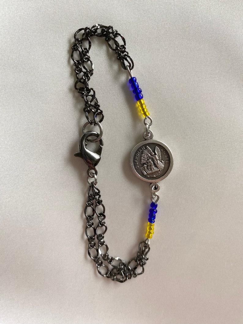 Saint Michael/guardian Angel Chain Bracelet, Pray for Ukraine Beaded ...
