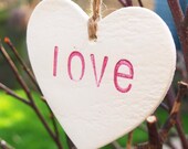 Hanging Heart / Heart ornaments / clay tags - home decoration or Wedding decoration