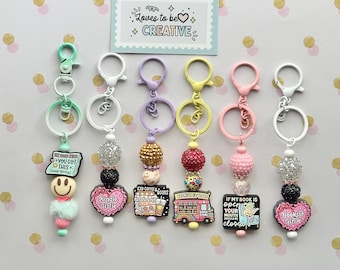 Silicone Keychains, Kindle Accessories, Book Keychains, Beaded Keychains, Kindle Keychain