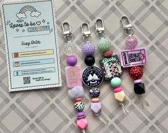 Silicone Keychains, Kindle Accessories, Book Keychains, Beaded Keychains, Kindle Keychain