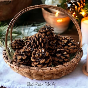 Blackened Beeswax Dipped Pinecones Bowl Filles Cinnamon New England Home "primitive decor," "farmhouse Christmas, vintage, folk art, Rustic.
