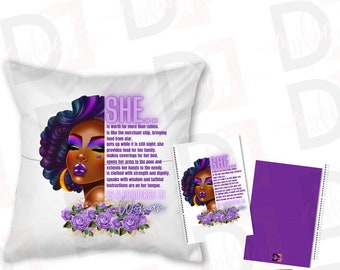 Proverbs 31 Woman Pillow & Notebook Set - Empowering Black Woman Design