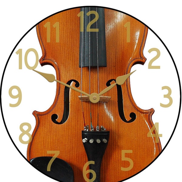 Violin Clock Music clock Made in USA, LIFETIME warranty, 8 sizes, Very Quiet Mechanism Free personalization (add YOUR words)