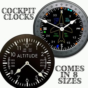 Cockpit Wall Clock- 8 SIZES, LIFETIME WARRANTY- Quiet Non-Ticking, pilot clock