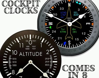 Cockpit Wall Clock- 8 SIZES, LIFETIME WARRANTY- Quiet Non-Ticking, pilot clock