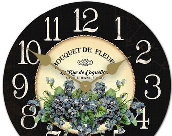 Violets Clock, 8 sizes!!, EXTRA quiet mechanism, lifetime warranty, optional to add your words, large wall clock