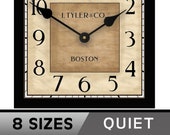 Waterford Square Wall Clock, large wall clock, Choose from 8 sizes. extra QUIET mechanism, LIFETIME Warranty, We can add YOUR words.