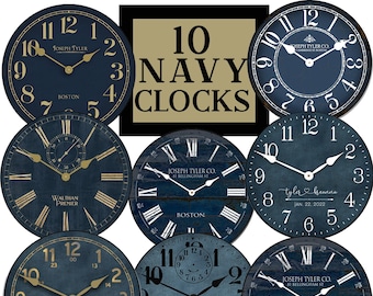 10 Navy blue Clocks styles, 8 sizes!!, EXTRA quiet mechanism, lifetime warranty, optional to add your words, large wall clock