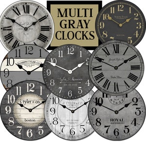 Multi Gray Clocks, 8 sizes!!, EXTRA quiet mechanism, lifetime warranty, optional to add your words, large wall clock