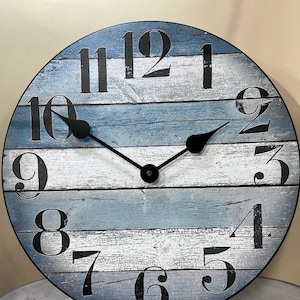 Nantucket Blue Wall Clock, 8 sizes!!, EXTRA quiet mechanism, lifetime warranty, optional to add your words, large wall clock