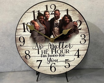 Personalized Whitewash Wood  Photo Wall Clock, 8 sizes!!, EXTRA quiet mechanism, lifetime warranty, optional to add your words,