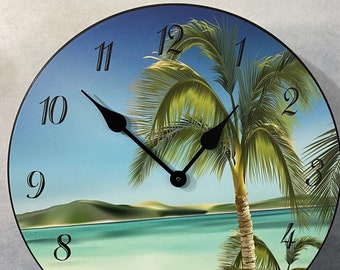 Beach Wall Clock 2, 8 sizes to choose, Made in USA, Lifetime Warranty, Very QUIET, Free to customize