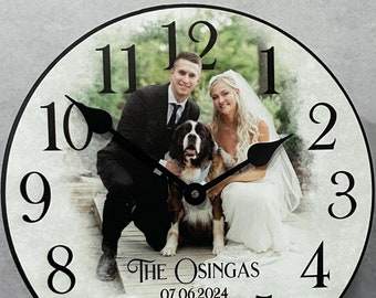 Prescott Personalized Photo Wall Clock, large wall clock, Choose from 8 sizes. QUIET mechanism, LIFETIME Warranty,