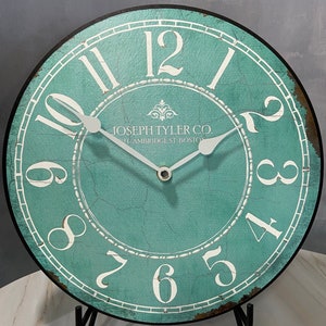 Aqua & White Wall Clock, 8 sizes to choose, Made in USA, Lifetime Warranty, Very QUIET, Free to customize