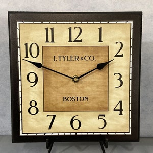 Waterford Square Wall Clock, large wall clock, Choose from 5 sizes. extra QUIET mechanism, LIFETIME Warranty, We can add YOUR words.