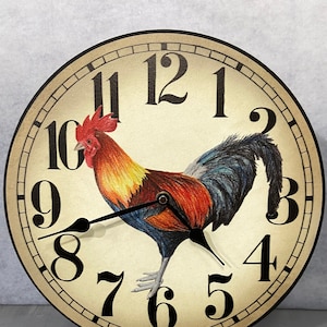 Fancy Rooster Wall Clock, 8 sizes to choose, Made in USA, Lifetime Warranty, Very QUIET, Free to customize