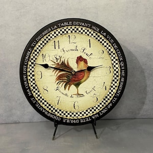 Romantic Rooster Black Wall Clock, 8 Sizes, Lifetime Warranty, Quiet, Non-Ticking, Free Personalization, Made in the USA