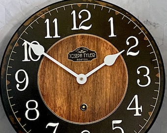 Black & Wood 2 Wall Clock, 8 sizes to choose, Made in USA, Lifetime Warranty, Very QUIET, Free to customize