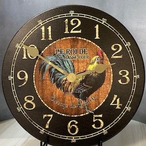Black & Wood Rooster Wall Clock, 8 sizes!!, EXTRA quiet mechanism, lifetime warranty, optional to add your words, large wall clock