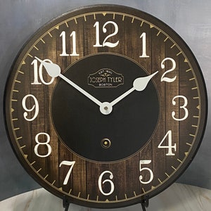 Black & Brown Wood Wall Clock, large wall clock,  extra QUIET mechanism, LIFETIME Warranty, We can add YOUR words.