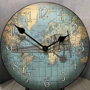 Around the World Airplane Wall Clock, 8 sizes!!, EXTRA quiet mechanism, lifetime warranty, optional to add your words, large wall clock