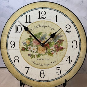 Emilie Floral Wall Clock, 8 sizes to choose, Made in USA, Lifetime Warranty, Very QUIET, Free to customize