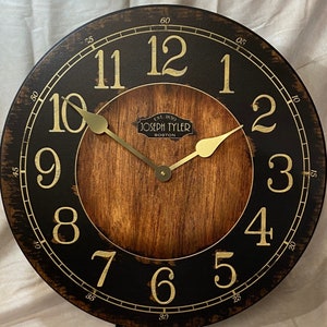 Rustic Black & Wood Wall Clock, 8 sizes!!, EXTRA quiet mechanism, lifetime warranty, optional to add your words, large wall clock