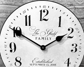 Prescott White Personalized Wall Clock, 8 sizes!!, EXTRA quiet mechanism, lifetime warranty, optional to add your words, large wall clock