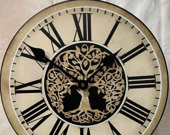 Tree of Life Wall Clock, 8 sizes to choose, Made in USA, Lifetime Warranty, Very QUIET, Free to customize