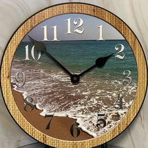 Beach Wall Clock, 8 sizes!!, EXTRA quiet mechanism, lifetime warranty, optional to add your words, large wall clock