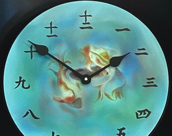 Japanese Koi Wall Clock, 8 sizes to choose, Made in USA, Lifetime Warranty, Very QUIET, Free to customize