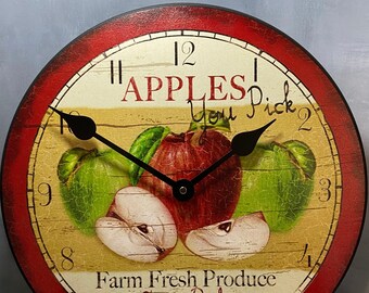 Red & Green Apple Wall Clock, 8 sizes!!, EXTRA quiet mechanism, lifetime warranty, optional to add your words, large wall clock