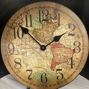 Vincenzo World Map Wall Clock, 8 sizes!!, EXTRA quiet mechanism, lifetime warranty, optional to add your words, large wall clock