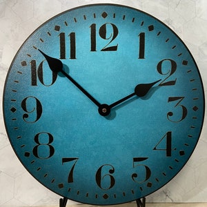 Houston Blue Clock, large wall clock, Choose from 8 sizes. extra QUIET mechanism, LIFETIME Warranty, We can add YOUR words.
