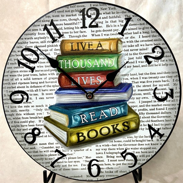 Library Wall Clock, 8 sizes!!, EXTRA quiet mechanism, lifetime warranty, optional to add your words, large wall clock Available in Spanish