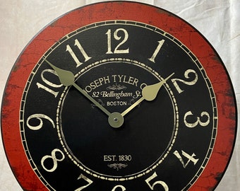 Bellingham Red Wall Clock, 8 sizes!!, EXTRA quiet mechanism, lifetime warranty, optional to add your words, large wall clock