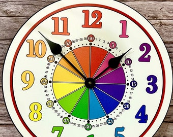 Learning Color Wheel Wall Clock, Comes in 8 sizes, EXtra Quiet, Lifetime Warranty, Kids Learning Clock, Large wall clock