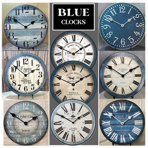 9 Blue Clock styles to choose, 8 sizes!!, EXTRA quiet mechanism, lifetime warranty, optional to add your words, large wall clock