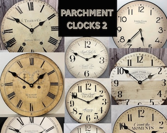 9 Parchment Clocks (2) styles,, 8 sizes!!, EXTRA quiet mechanism, lifetime warranty, optional to add your words, large wall clock