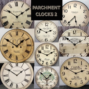 9 Parchment Clocks 2 styles,, 8 sizes, EXTRA quiet mechanism, lifetime warranty, optional to add your words, large wall clock image 1
