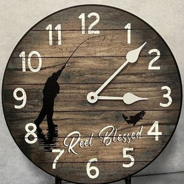 Reel Blessed Fishing Wall Clock   large wall clock, Choose from 8 sizes. extra QUIET mechanism, LIFETIME Warranty