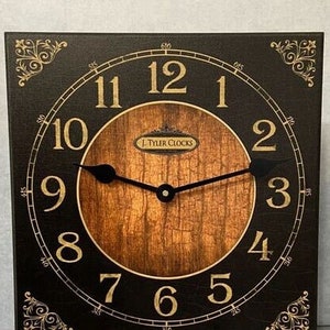 Black & Wood Square Wall Clock, 5 sizes to choose, Made in USA, Lifetime Warranty, Very QUIET, Free to customize