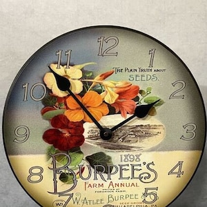Garden Seeds Wall Clock, 8 sizes, QUIET- Lifetime Warranty,