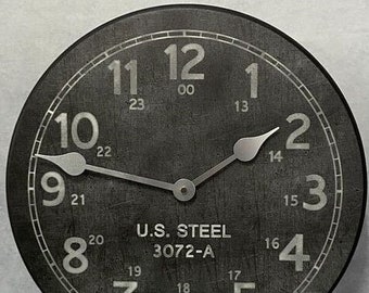 US Steel Wall Clock, 8 sizes to choose, Made in USA, Lifetime Warranty, Very QUIET, Free to customize