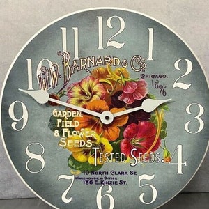 Garden Seeds Clock Wall Clock 2, 8 sizes, EXTRA quiet mechanism, lifetime warranty, optional to add your words, large wall clock image 1