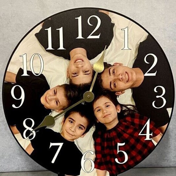 Personalized Round Photo Wall Clock, large wall clock, QUIET mechanism, LIFETIME Warranty, Great Mother's day gift