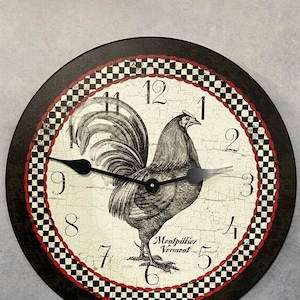 Rooster Wall Clock, 8 Sizes to choose from , Lifetime Warranty, Quiet, Non-Ticking, Free Personalization.