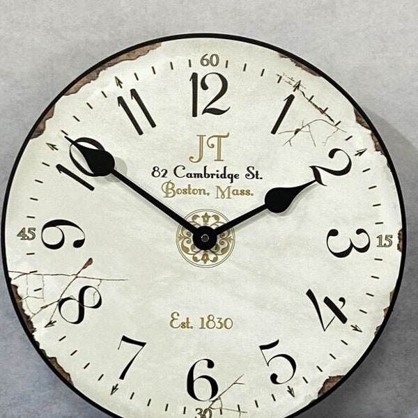 Rustic White Wall Clock, 8 sizes!, large wall clock,   extra QUIET mechanism, LIFETIME Warranty, We can add YOUR words.