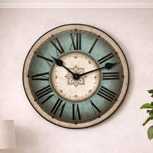 Charlotte Teal & Gray Wall Clock, 8 sizes, Lifetime Warranty, Quiet, Non-Ticking, Made in the USA