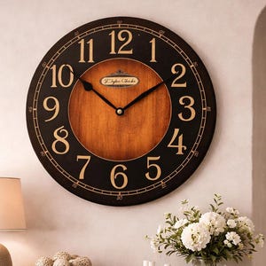 Black & Wood Wall Clock, 8 sizes!!, EXTRA quiet mechanism, lifetime warranty, optional to add your words, large wall clock .